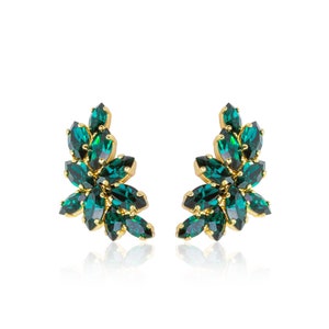 Green Emerald Cluster earrings, Green crystal earrings, bridesmaid earrings, Green wedding bridal earrings, Swarovski green crystal earrings