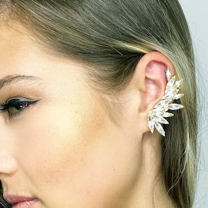 Boucle d'oreille d'escalade en cristal blanc Swarovski sans piercing oreille grimpeur sur chenilles Occasion spéciale unique mariée mariage boucle d'oreille cadeau pour future femme