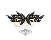 Black Cocktail Ring, Black Ring, Statement Ring, Swarovski Black Ring, Jet Black Ring, Jet Cocktail Ring, Adjustable Ring, Black Gold Ring