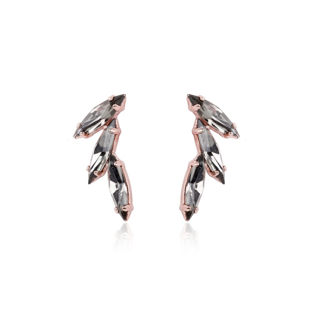 Gray Earrings, Black Diamond Earrings, Swarovski Earrings, Gray Cluster