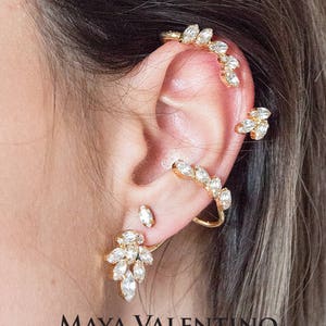 Crystal Ear climber earrings Ear crawler earrings Crystal ear cuff Asymmetrical earrings Climbing earrings Bridal earrings Luxury ear cuff