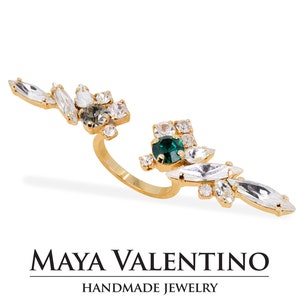 Emerald Ring, Statement Ring, Swarovski Ring, Couple Ring, Crystal Ring, Adjustable Ring, Designer Ring, Dual Birthstone Ring, Delicate ring