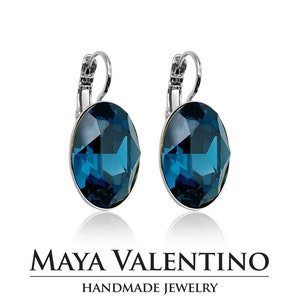 Blue Navy Drop Earrings, Swarovski Crystal Earrings, Blue Dangle Wedding Earrings,  Navy Bridesmaid Earrings, Bridal Statement Earrings