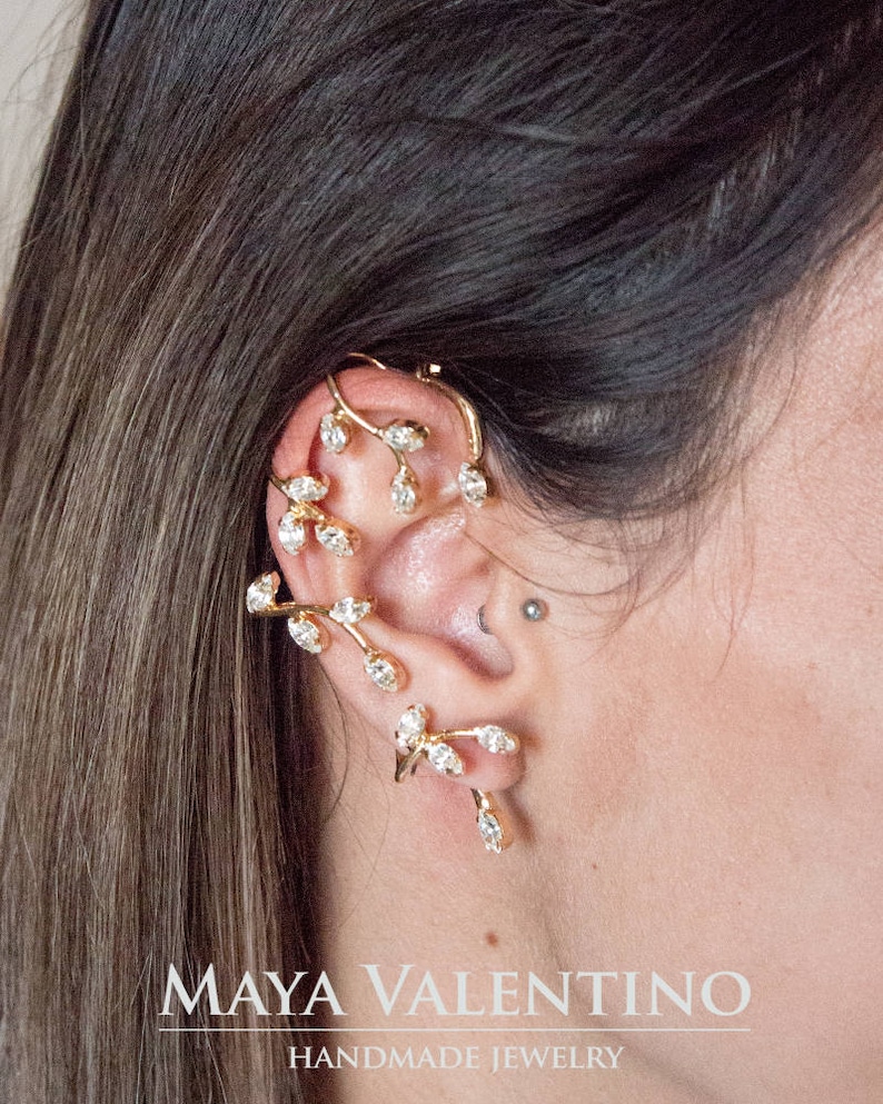 Ear Cuff Earrings Bridal Silver Crystal Ear Crawler Earrings Etsy