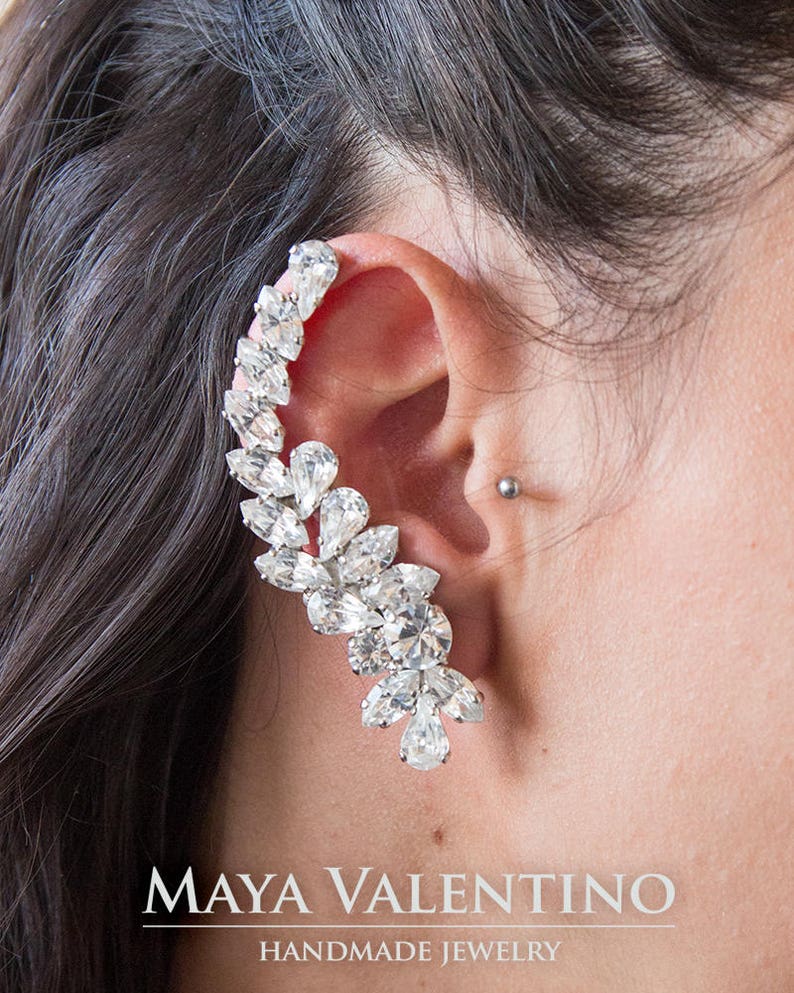 Emerald Ear cuff Bridal Gold Ear Cuff Bridal Earrings Prom Etsy