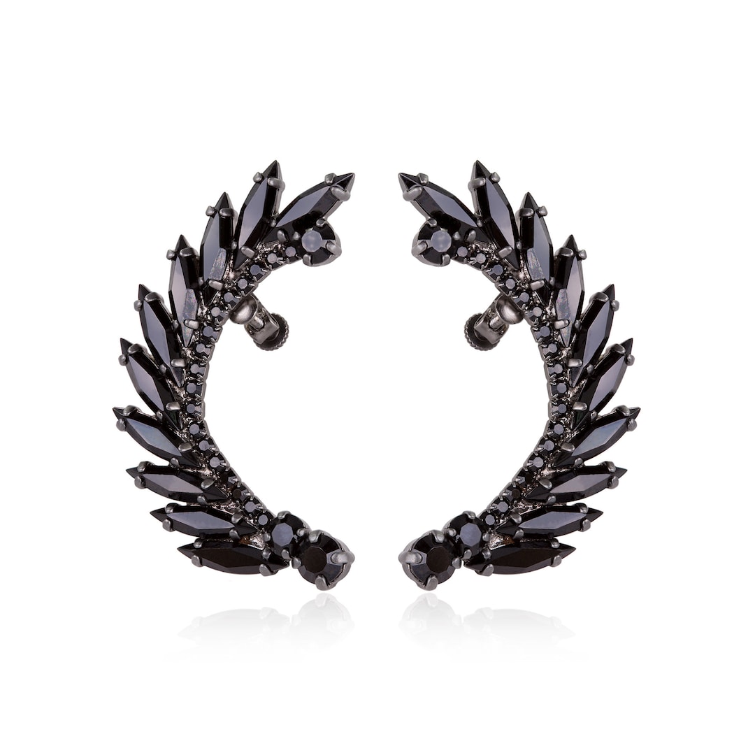 Black Ear Cuff, Ear Cuff Earrings, Black Earrings, Ear Warp, Ear Climber, Ear Cuff, Ear Crawler