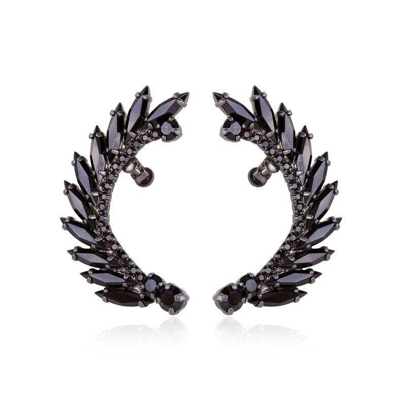 Black ear cuff Ear cuff earrings Black earrings Ear warp Etsy