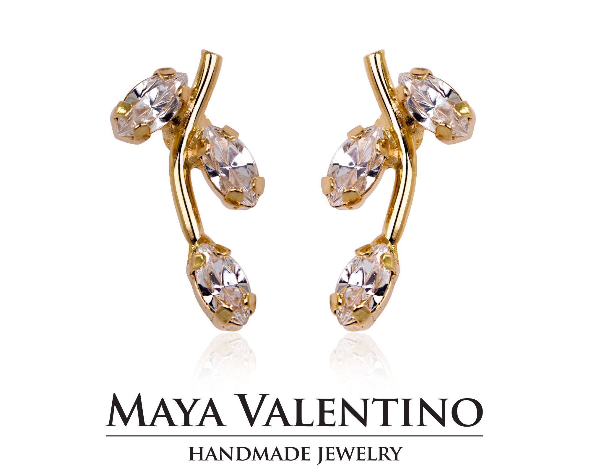 Ear Cuff Earrings Bridal Silver Crystal Ear Crawler Earrings Etsy