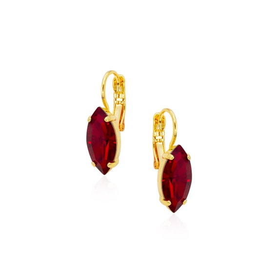 Garnet Earrings Ruby Leverback Earrings Red Minimalist Etsy