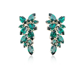 Emerald earrings, Green earrings, Crystal earrings, Statement earrings, Emerald Jewelry, Bridal earrings, Wedding Jewelry, Gift for her