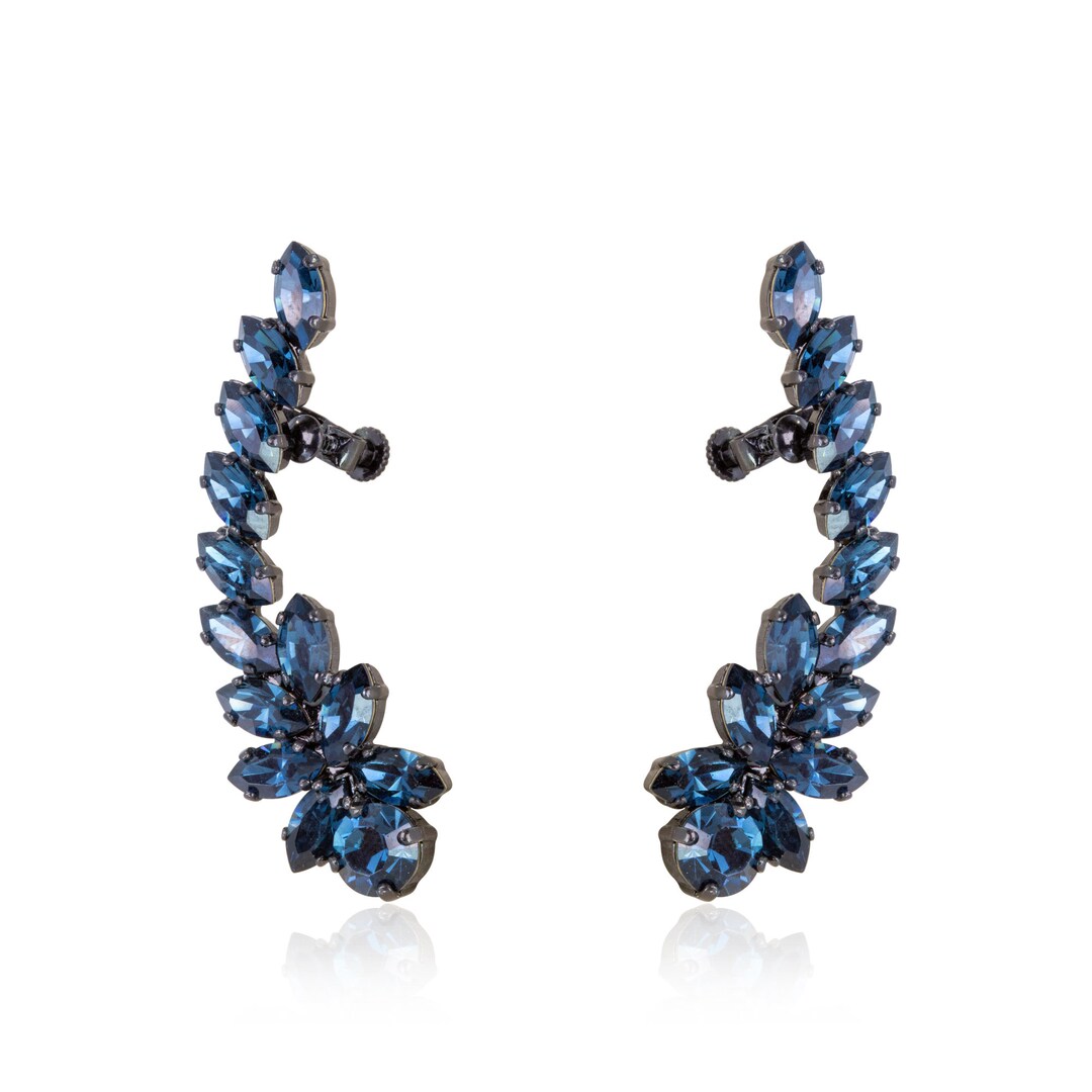 Climbing Earrings Blue Navy Earrings Bridal Blue Earrings Etsy