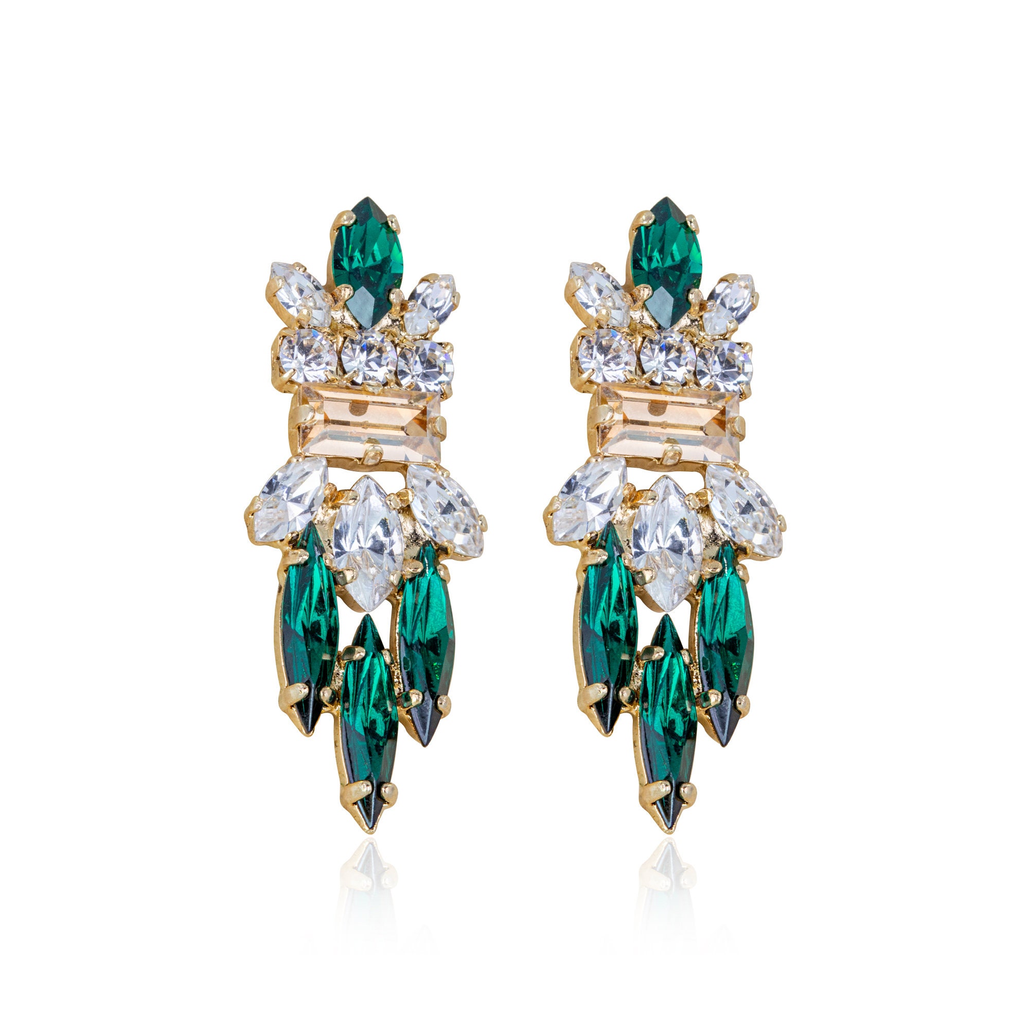 Bridal Emerald Earrings Swarovski Earrings Gold Earring - Etsy Israel