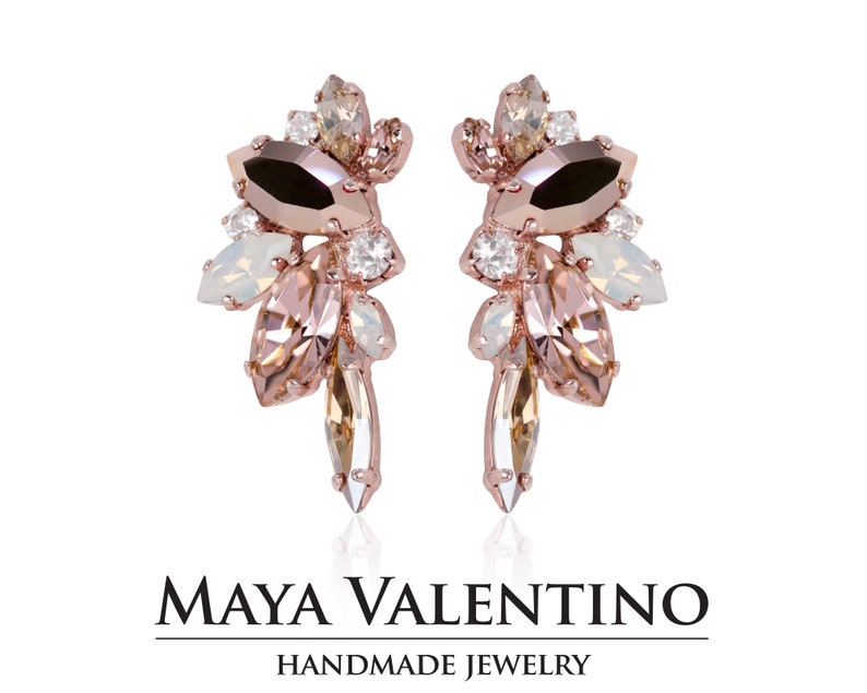 Blush Earrings Blush Rose Gold Cluster Earrings Swarovski Etsy