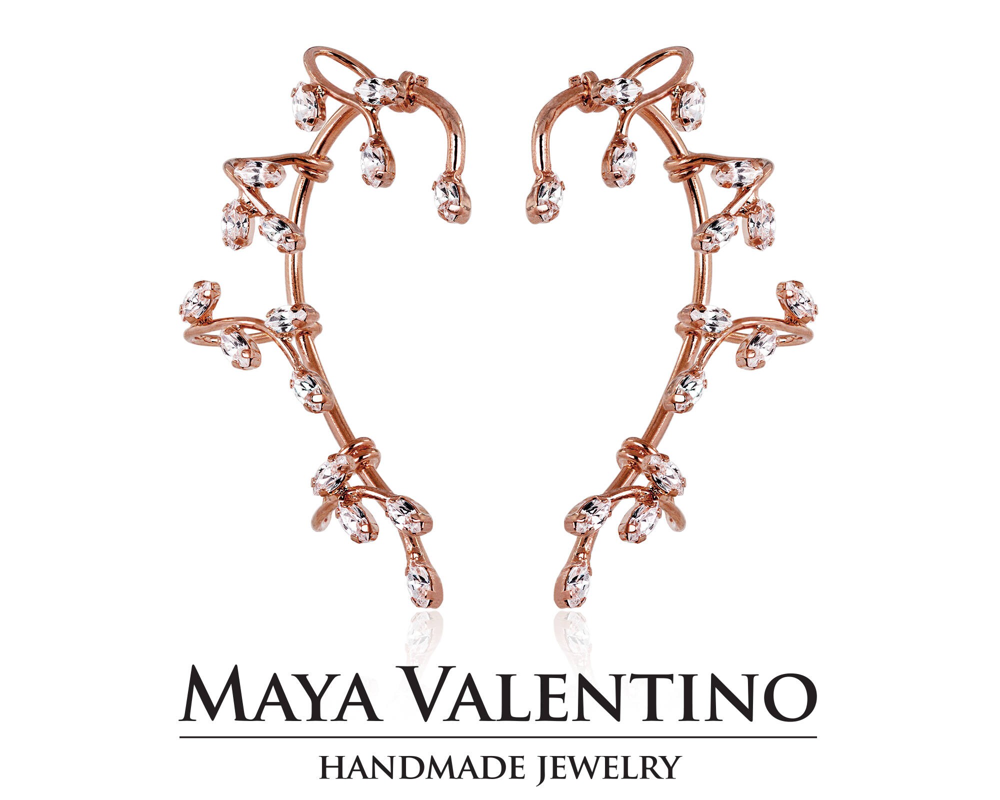 Ear Cuff Earrings Bridal Silver Crystal Ear Crawler Earrings Etsy