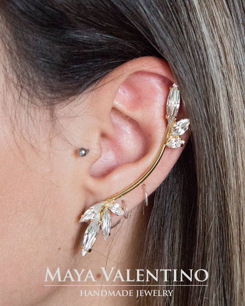 Swarovski Crystal Ear Cuff Earrings for Bridal Minimalist Etsy