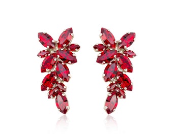 Ruby earrings, Garnet earrings, Red earrings, Statement earrings, Crystal earrings, Bridal earrings, Wedding Jewelry, Bridal Jewelry, Gift