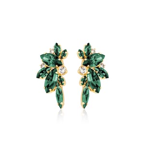 Leaf Emerald Earring, Green Crystal Wedding Earring, Swarovski Green Crystal Bridal Earring, Jewelry Gift Earring Woman, Beautiful Earring