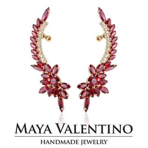 Ruby Red Ear Cuff Climbing Earrings Bridal Ear Cuff Red Etsy Israel