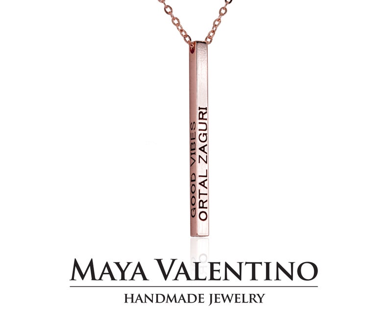 Custom Name Necklace Personalized Bar Necklace Gold Bar Etsy