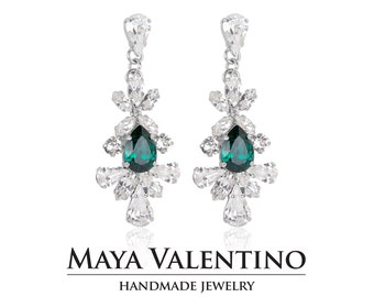 Emerald Earrings, Bridal Green Chandelier Earrings, Dark green earrings, Green Bridesmaid Jewelry gift, Green Wedding Jewelry, Gift for her