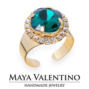 Emerald Ring, Green Crystal Ring, Statement Ring, Delicate Ring, Victorian Ring, Swarovski Ring, Wedding Ring, Halo Ring, Boho Wedding Ring