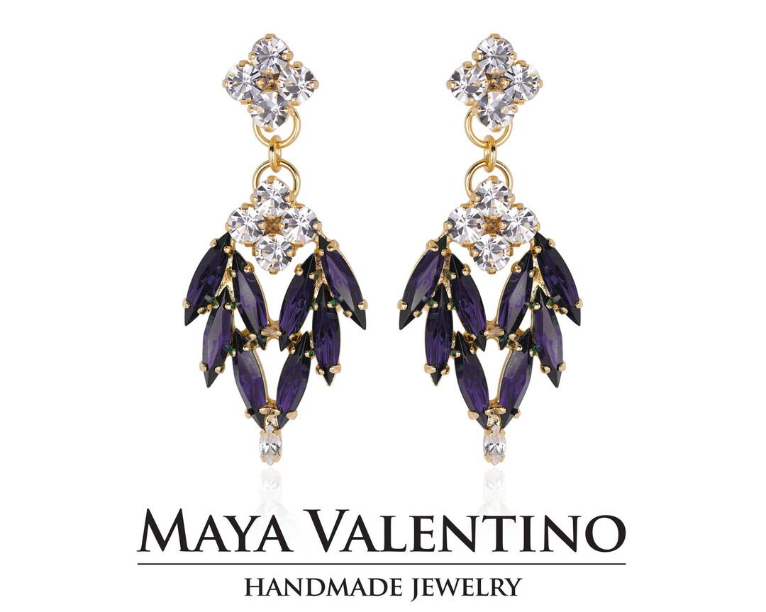 Purple Earrings Bridal Chandelier Earrings Purple Chandelier Etsy