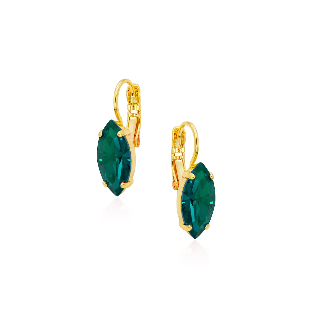 Emerald Earrings Emerald Leverback Earrings Green Minimalist - Etsy