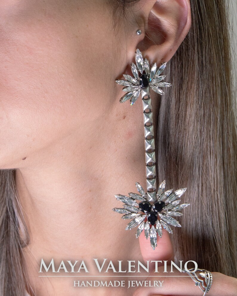 Black Crystal Chandelier Earrings Black Prom Long Chandelier Etsy