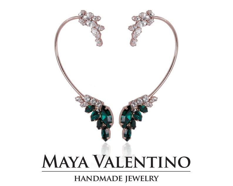 Green Emerald Earring Bridal Green Ear Cuff Green Bridal Etsy