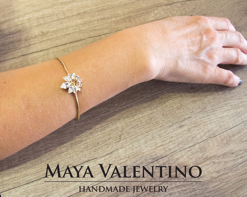 Champagne Bracelet Bridal Rose Gold Bracelet Bridal Bangle Etsy