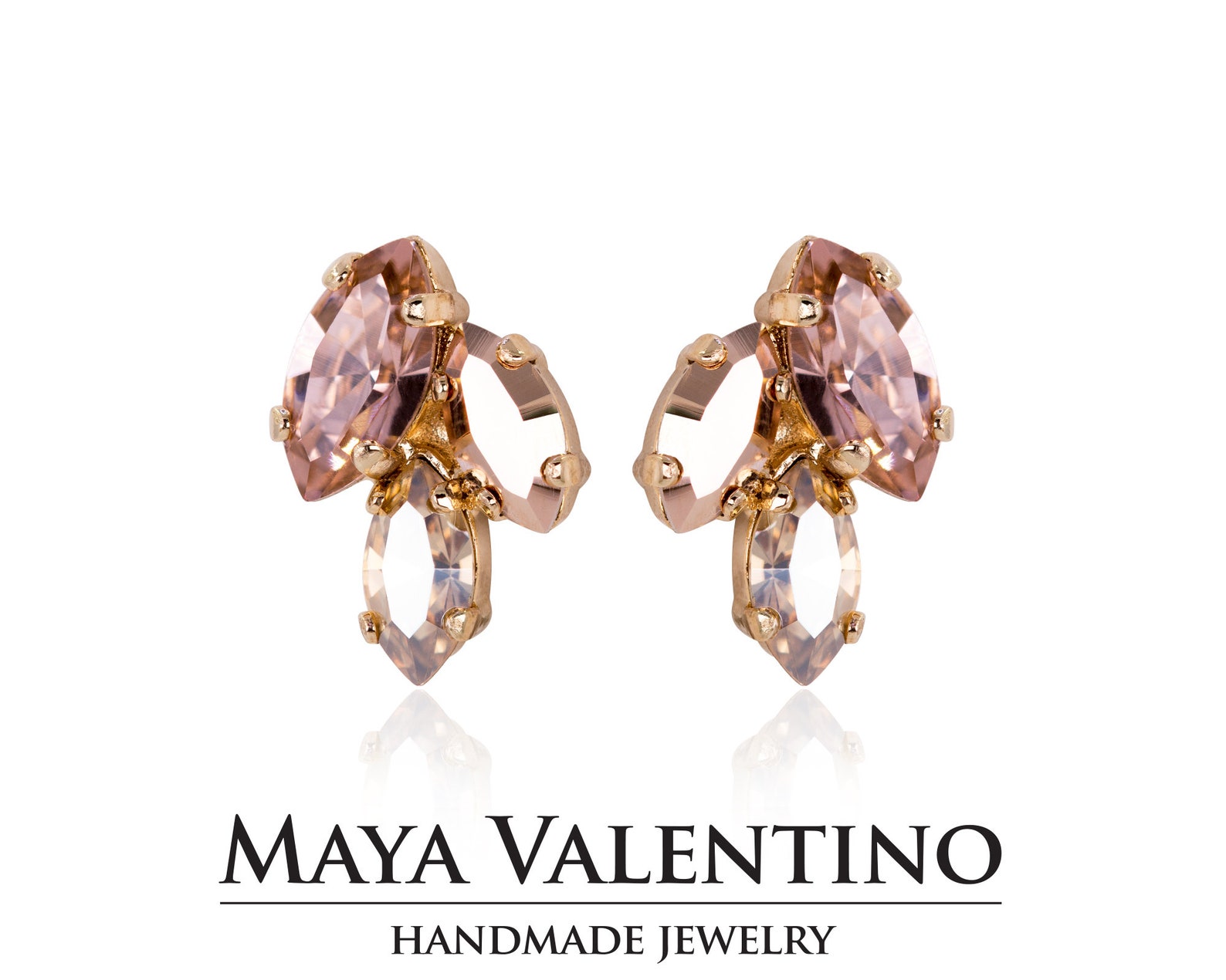 Blush Earrings Bridal Rose Gold Studs Bridesmaid Earrings Etsy