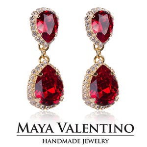 Gorgeous Dark Purple Ruby Bridal Chandelier Earrings For Woman Amethyst Teardrop Big Crystal Stones Wedding Earring For Her Christmas Gift
