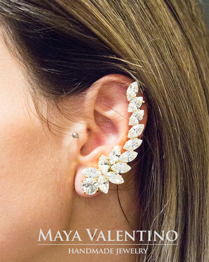 Green Emerald Earrings Ear Cuff Earrings Prom Earrings Ear Etsy