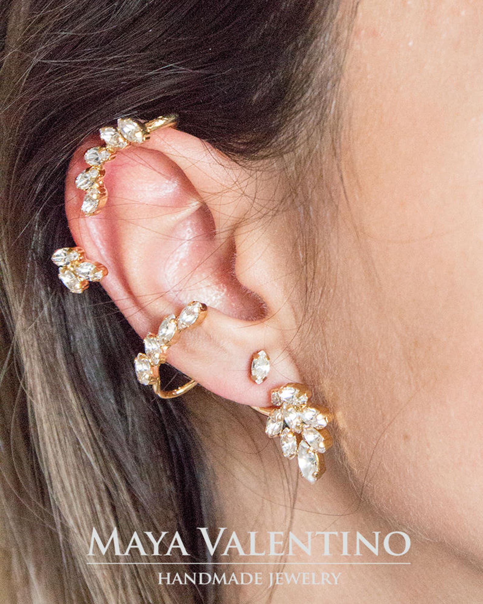 Black Ear Cuff Earrings Climbing Earrings Black Ear Crawler Etsy