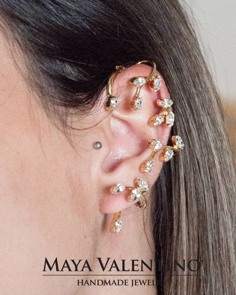 Ear Cuff Earrings Bridal Silver Crystal Ear Crawler Earrings Etsy