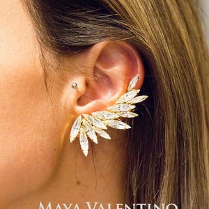 Swarovski White Crystal Climbing Ear Cuff No Piercing Climber Ear Crawler Unique Special Occasion Bridal Wedding Earring Gift for Wife To Be