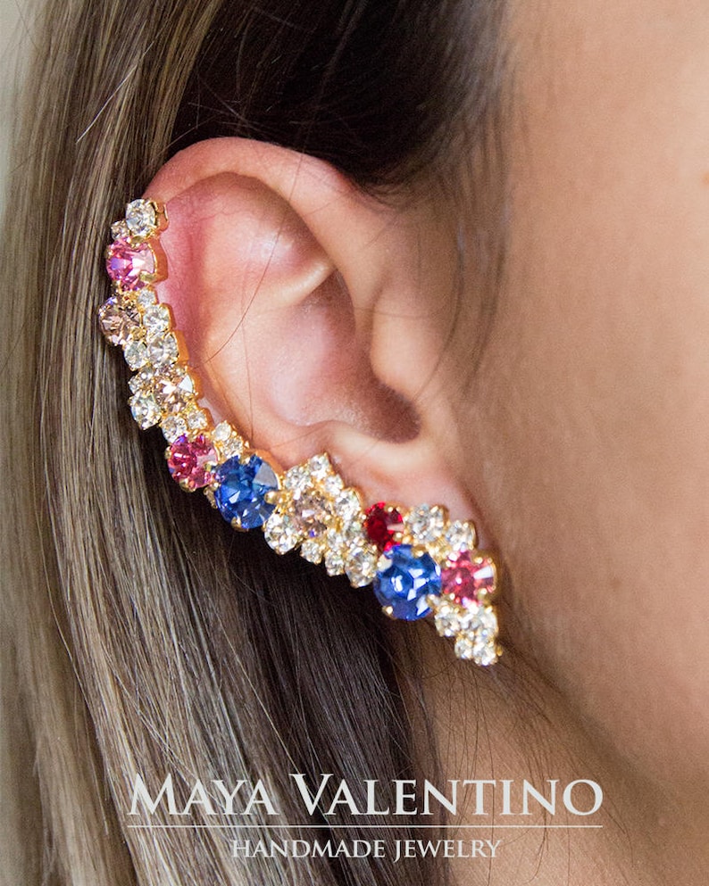 Ear Crawler Earrings Bridal Ear Cuff Earrings Blue Navy Etsy