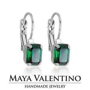 Emerald earrings, Leverback earrings, green earrings, Emerald jewelry, Statement earrings, minimalist earrings, Gift for her, Gift for women