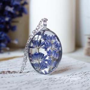Large oval LAVENDER terarium pendant, lavender necklace, nature necklace, flower necklace, tin pewter purple necklace, terrarium jewelry