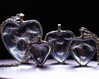 Heart DANDELION terrarium, WISH necklace, make a wish, terrarium pendant, terrarium jewelry, pressed flower, dandelion jewelry, botanical