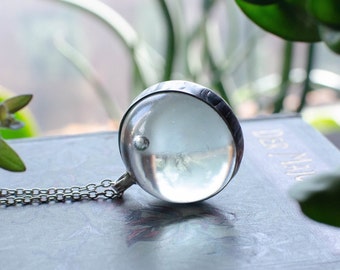 Crystal ball necklace, clear glass large
