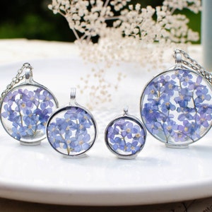 FORGET ME NOT terrarium pendant, 4 sizes round, made to order
