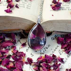 Small drop ROSE necklace, dried rose petals, terrarium necklace, plant jewelry, tin soldered jewelry real dried flower forest flower child
