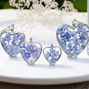FORGET ME NOT terrarium pendant, 4 sizes heart, made to order