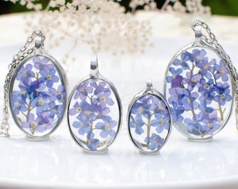 FORGET ME NOT terrarium pendant, 4 sizes oval, made to order