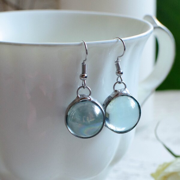 Boucles d'oreilles boule de cristal, verre clair courtes