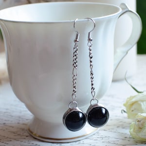 Pendientes bolas de cristal, cristal negro largos