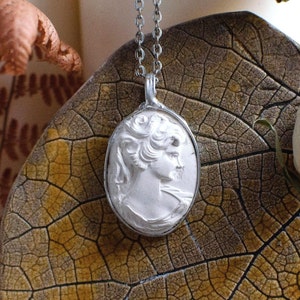 Ceramic CAMEO necklace, essential oil and perfume diffuser pendant, made to order, raw unglazed clay, scent necklace image 1