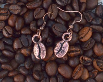 COFFEE BEAN earrings, made to ORDER, real coffee in copper, electroformed earrings, gift for coffee lover copper organic, coffee jewelry