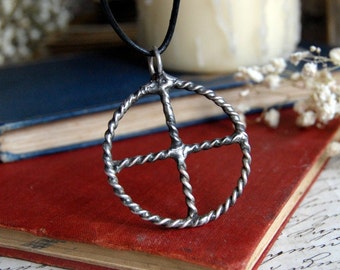CROSSROADS pendant, quartered circle necklace, made to order, soldered pewter tin necklace jewelry, elemental necklace,